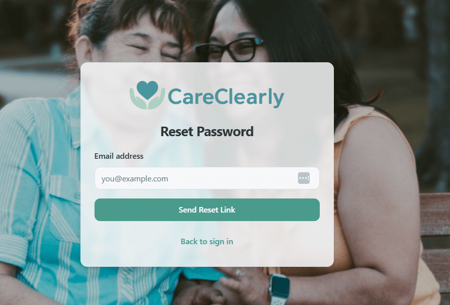 Password reset request screen