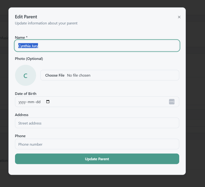Add/Edit parent dialog