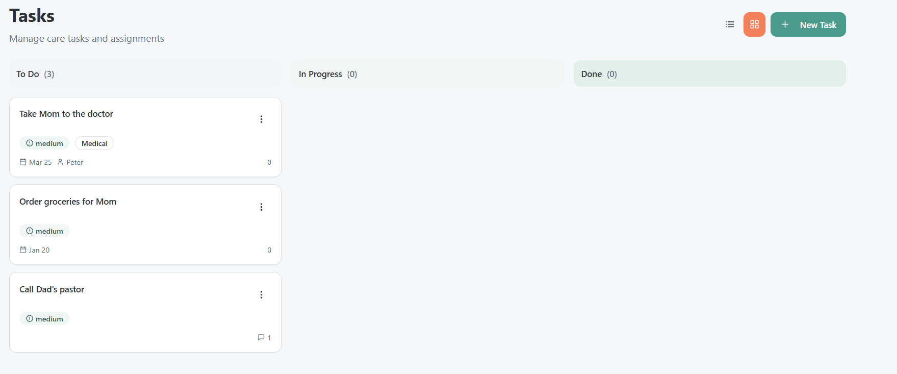Tasks kanban view