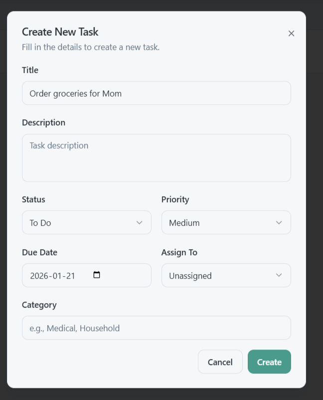 Create task form