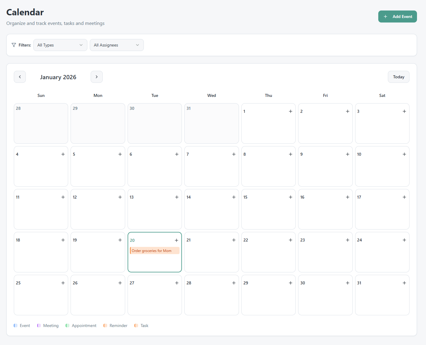 Calendar desktop view